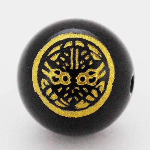Genuine, Semi-Precious Stones - 【彫刻ビーズ】オニキス 12mm (金彫り) 戦国武将「上杉謙信」(横穴) [1粒売り(バラ売り)] 【パワーストーン 天然石 アクセサリー】