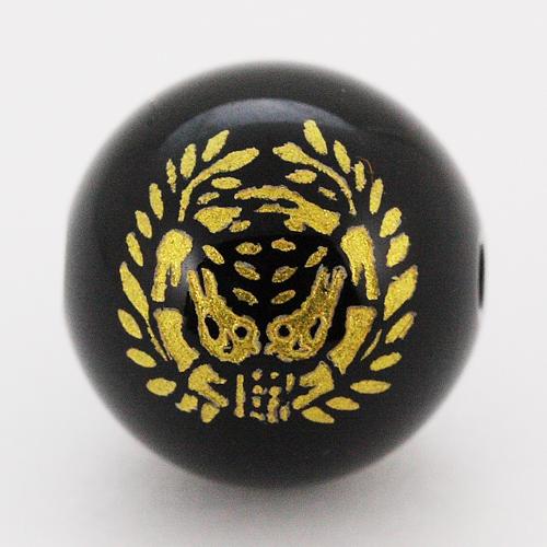 【彫刻ビーズ】オニキス 12mm (金彫り) 戦国武将「伊達政宗」(横穴) [1粒売り(バラ売り)] 【パワーストーン 天然石 アクセサリー】