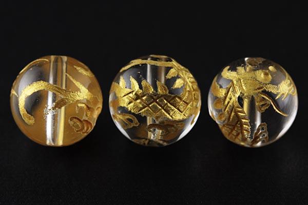 Genuine, Semi-Precious Stones - 【彫刻ビーズ】水晶 10mm (金彫り) 青龍 [1粒売り(バラ売り)] 【パワーストーン 天然石 アクセサリー】