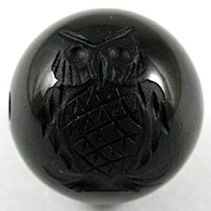 Genuine, Semi-Precious Stones - 【彫刻ビーズ】オニキス 12mm (素彫り) ふくろう [1粒売り(バラ売り)] 【パワーストーン 天然石 アクセサリー】