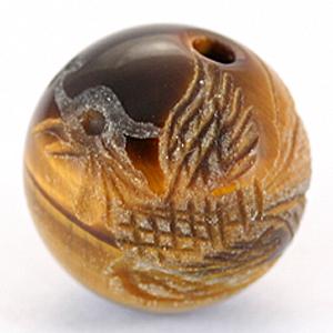 【彫刻ビーズ】タイガーアイ 10mm (素彫り) 鳳凰 [1粒売り(バラ売り)] 【パワーストーン 天然石 アクセ..