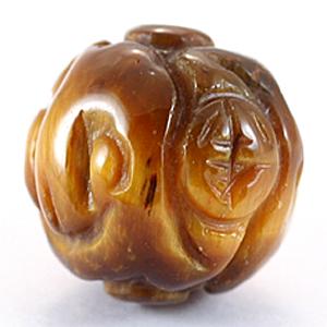 African Beads - 【彫刻ビーズ】タイガーアイ 12mm (素彫り) 登竜紋 [1粒売り(バラ売り)] 【パワーストーン 天然石 アクセサリー】