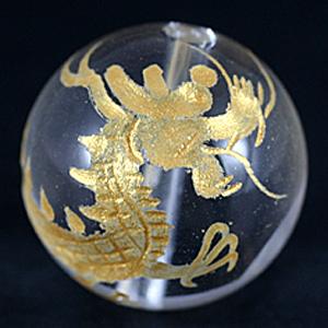【彫刻ビーズ】水晶 16mm (金彫り) 青龍 [1粒売り(バラ売り)] 【パワーストーン 天然石 アクセサリー】