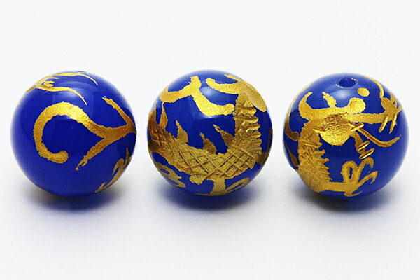 Genuine, Semi-Precious Stones - 【彫刻ビーズ】ブルーメノウ 12mm (金彫り) 青龍 [1粒売り(バラ売り)] 【パワーストーン 天然石 アクセサリー】