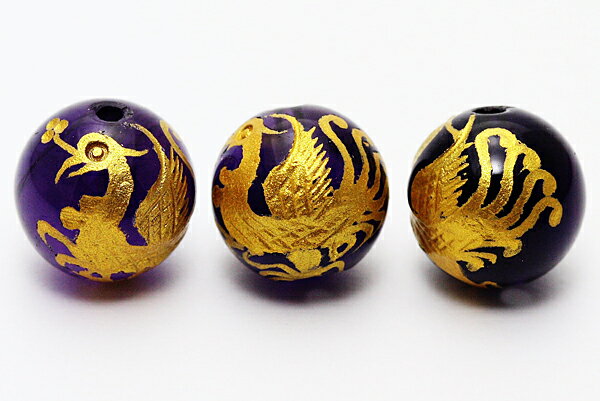 Genuine, Semi-Precious Stones - 【彫刻ビーズ】アメジスト 10mm (金彫り) 朱雀 [1粒売り(バラ売り)] 【パワーストーン 天然石 アクセサリー】