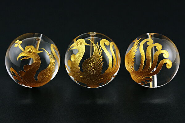 【彫刻ビーズ】水晶 20mm (金彫り) 朱雀 [1粒売り(バラ売り)] ※DM便・ネコポス不可※ 【パワーストーン 天然石 アクセサリー】