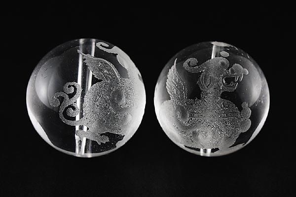 天然石, 半贵石 - 【彫刻ビーズ】水晶 20mm (素彫り) 貔貅(ひきゅう)右向き [1粒売り(バラ売り)] ※DM便・ネコポス不可※ 【パワーストーン 天然石 アクセサリー】
