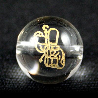 Genuine, Semi-Precious Stones - 【彫刻ビーズ】水晶 10mm 線彫り (金彫り) 七福神「福禄寿」 [1粒売り(バラ売り)] 【パワーストーン 天然石 アクセサリー】