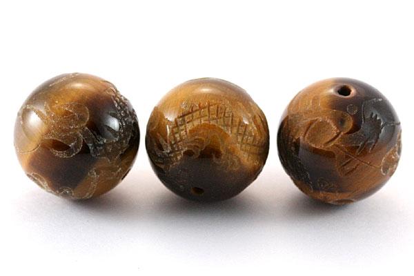 【彫刻ビーズ】タイガーアイ 16mm (素彫り) 五爪龍 [1粒売り(バラ売り)] 【パワーストーン 天然石 アク..