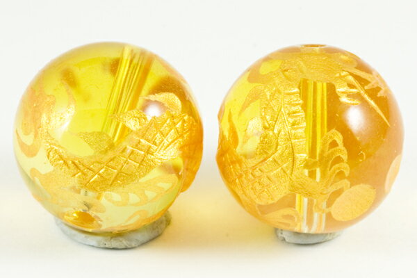 【彫刻ビーズ】シトリン 16mm (金彫り) 五爪龍 [1粒売り(バラ売り)] 【パワーストーン 天然石 アクセサリー】