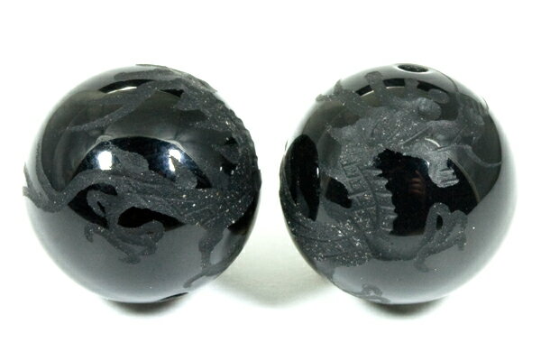 【彫刻ビーズ】オニキス 16mm (素彫り) 青龍 [1粒売り(バラ売り)] 【パワーストーン 天然石 アクセサリー】