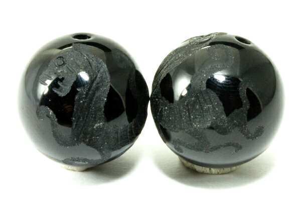 【彫刻ビーズ】オニキス 16mm (素彫り) 白虎 [1粒売り(バラ売り)] 【パワーストーン 天然石 アクセサリー】