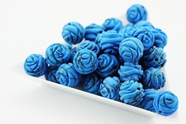 【モチーフビーズ】薔薇 (丸型) 10mm ターコイズ(練り) [1粒売り(バラ売り)] 【パワーストーン 天然石 アクセサリー】