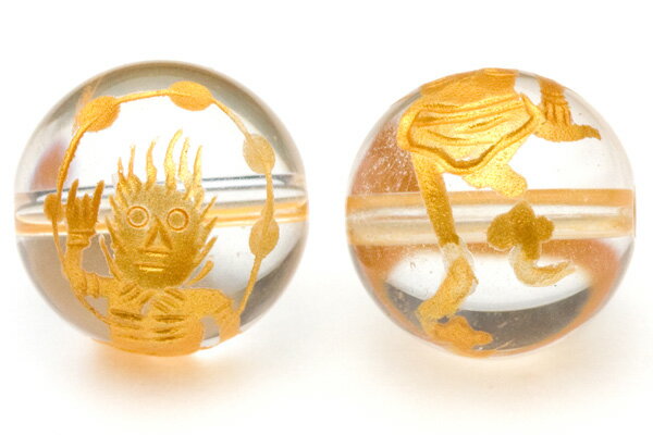 Rakuten - 【彫刻ビーズ】水晶 12mm (金彫り) 雷神 【パワーストーン 天然石 アクセサリー】