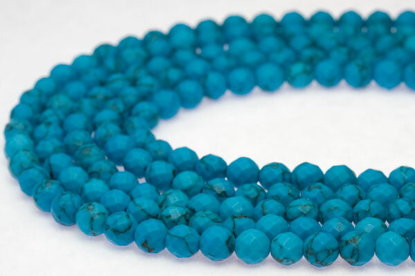 【カットビーズ】ターコイズ(練り) 縞あり 64面カット 6mm 【パワーストーン 天然石 アクセサリー 1連売り】