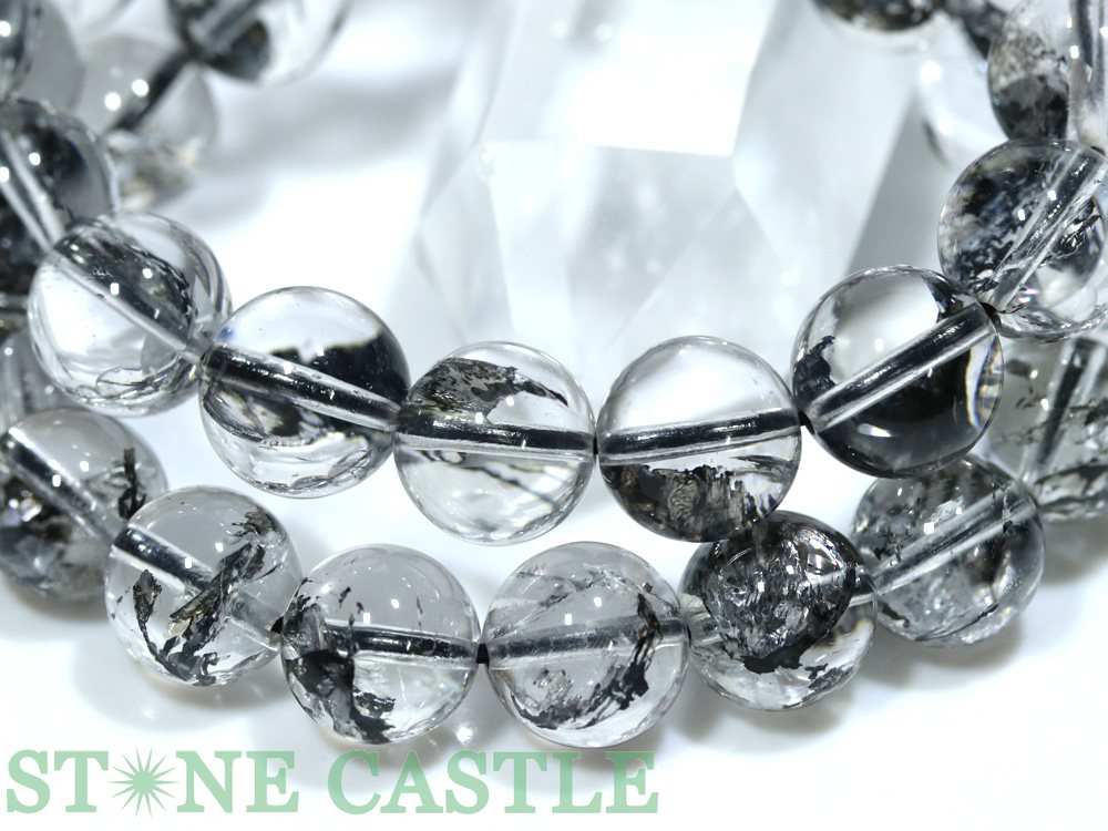 ☆高品質☆【ブレスレット】天然ブラックオーラクォーツ (約12〜12.5mm) (ケース付)...