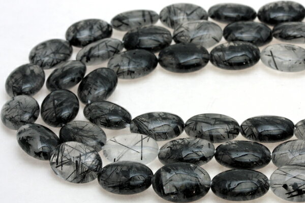【カットビーズ】ブラックルチルクォーツ (3A) オーバル型 12x16mm 【パワーストーン 天然石 アクセサリー 1連売り】