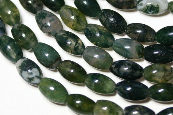 【カットビーズ】モスグリーンアゲート 米型 約6×9mm 【パワーストーン 天然石 アクセサリー 1連売り】