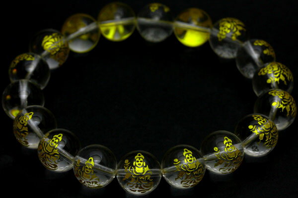 【彫刻ビーズ】水晶 (金彫り) 八大観音 勢至菩薩 (12mm) (ブレスレット/半連売り) 【パワーストーン 天然石 アクセサリー】