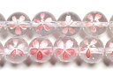 【彫刻ビーズ】水晶 10mm (ピンク彫り) 桜 (一連売り) 【パワーストーン 天然石 アクセサリー】