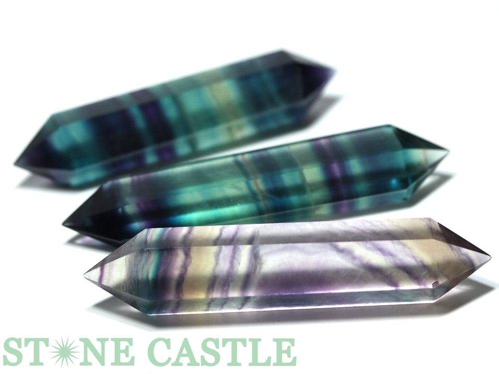 ☆一点物☆【置き石】ダブルポイント型 フローライトファントム (3本セット) No.10【パワーストーン 天然石 アクセサリー 1連売り】