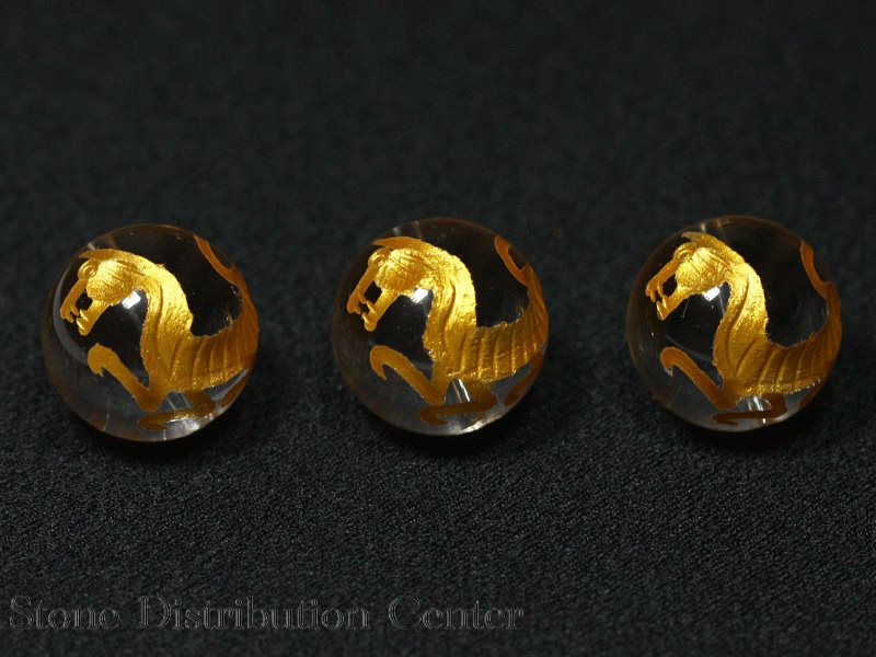 【彫刻ビーズ】水晶 18mm 白虎 (金彫り) (3個セット) (数量限定商品) ※DM便・ネコポス不可※ 【パワーストーン 天然石 アクセサリー】