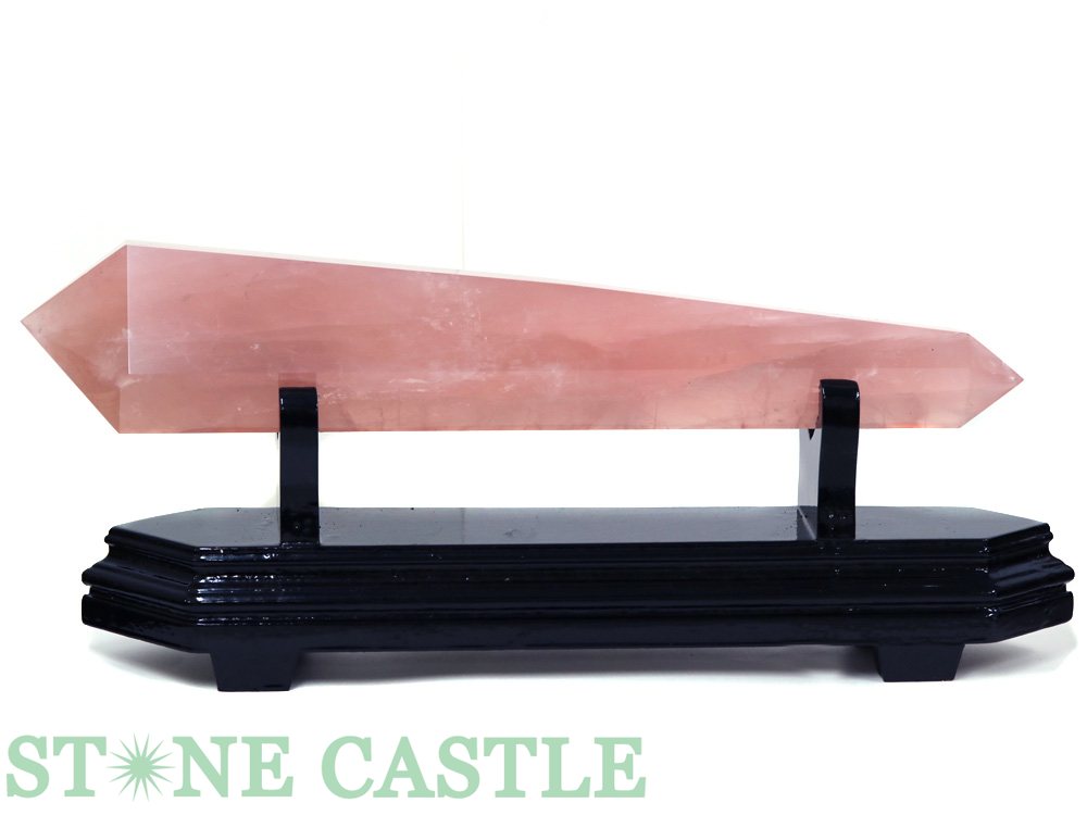 ☆一点物☆【置き石】ダブルポイント型 ディープローズクォーツ (EX) 特大 (台付) No.08【パワーストーン 天然石 アクセサリー レディース】