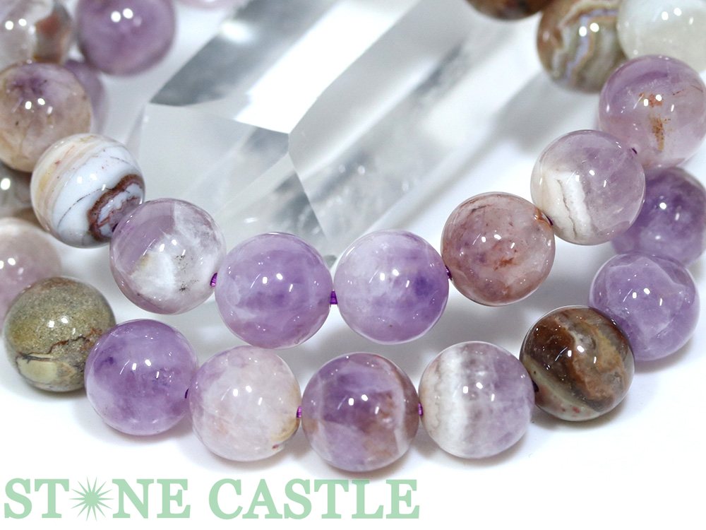 ☆高品質☆【ブレスレット】アメジスト桜瑪瑙 (メキシコ産) (約11.5〜12mm)【パワー...