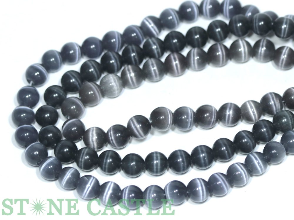 【丸ビーズ】キャッツアイ(人工) 8mm グレー (数量限定商品)【パワーストーン 天然石 アクセサリー 1連..