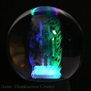 【彫刻置物】丸玉 人工水晶 約90mm (レーザー彫刻)(レインボー台付き) 不動明王 【パワーストーン 天然石 アクセサリー レディース メンズ】