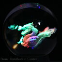 【彫刻置物】丸玉 人工水晶 約90mm (レーザー彫刻)(レインボー台付き) 五爪龍【パワーストーン 天然石 アクセサリー レディース メンズ】