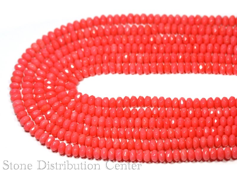 【カットビーズ】ピンク珊瑚 ボタン型カット (約3×5mm)【パワーストーン 天然石 アクセサリー 1連売り】