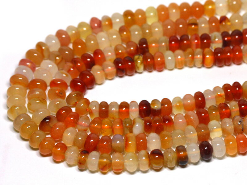 【カットビーズ】天然カーネリアン(2A) ボタン型(カット無し) 5×8mm 【パワーストーン 天然石 アクセサリー 1連売り】