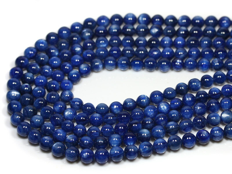 【丸ビーズ】カイヤナイト (3A) ブラジル産 8mm (ブレスレット約1本分) 【パワーストーン 天然石 アクセサリー 半連売り】