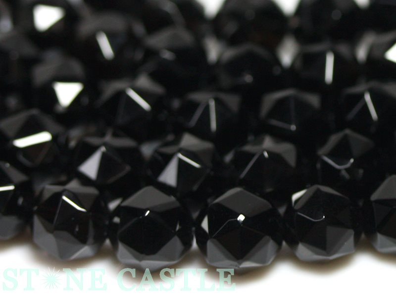 【カットビーズ】天然チベット産黒水晶(モリオン) ラウンドスターカット 8mm【パワーストーン 天然石 アクセサリー 1連売り】 2