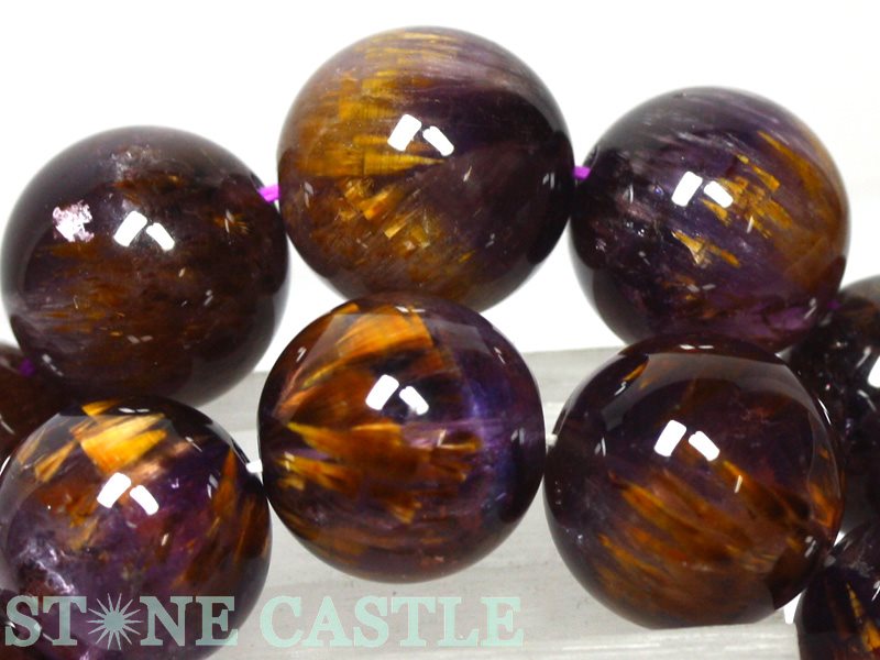 ☆高品質☆【ブレスレット】アンソフィライトインアメジスト (カコクセナイト) (3A) (約13～13.5mm) (ケース付) 【パワーストーン 天然石 アクセサリー レディース メンズ】