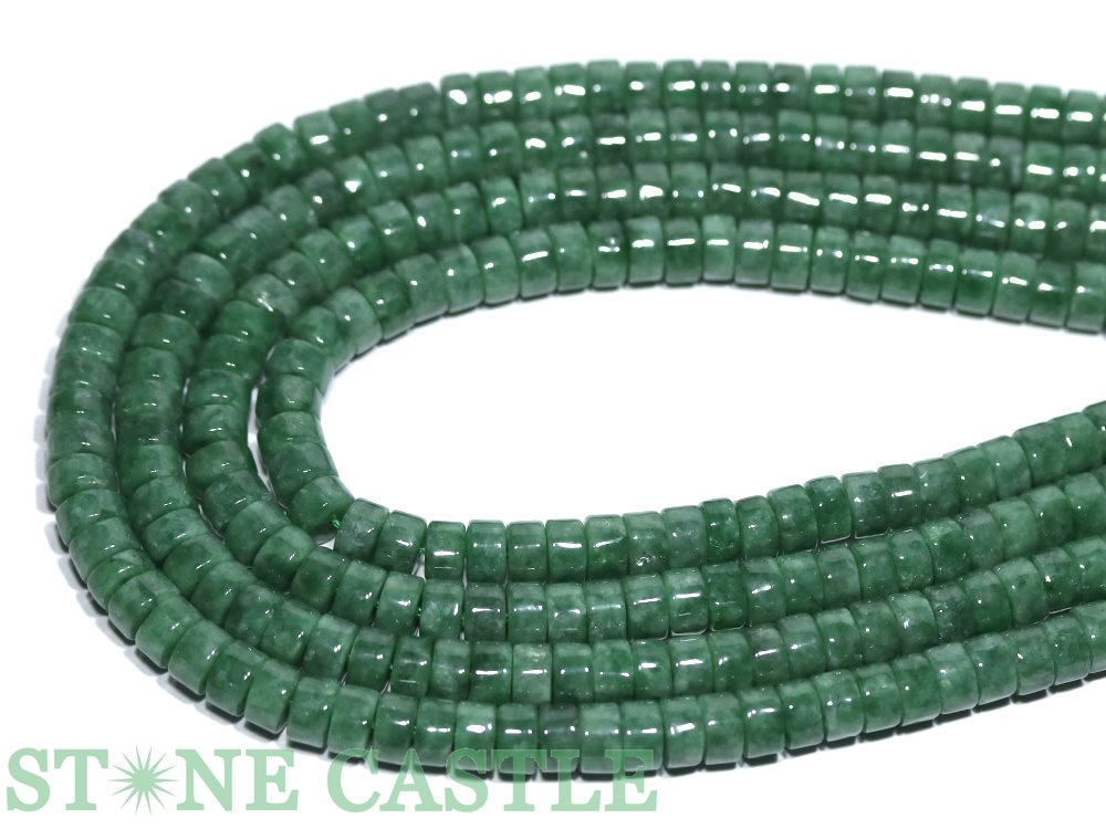 【カットビーズ】本翡翠 平筒型 約4x8mm【パワーストーン 天然石 アクセサリー 1連売り】