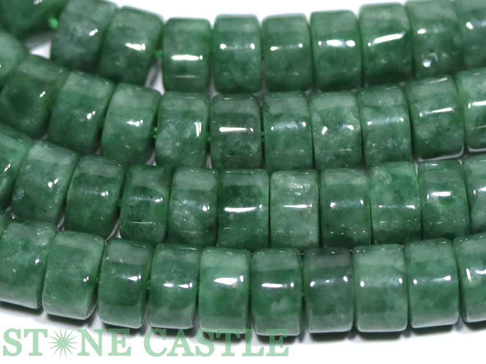 【カットビーズ】本翡翠 平筒型 約4x8mm【パワーストーン 天然石 アクセサリー 1連売り】