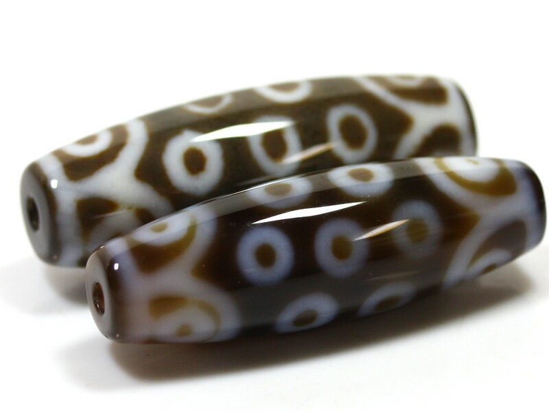 【天珠ビーズ】高級風化天珠3.8cm 二十一眼 (茶地に白模様タイプ) 【パワーストーン 天然石 アクセサリー】