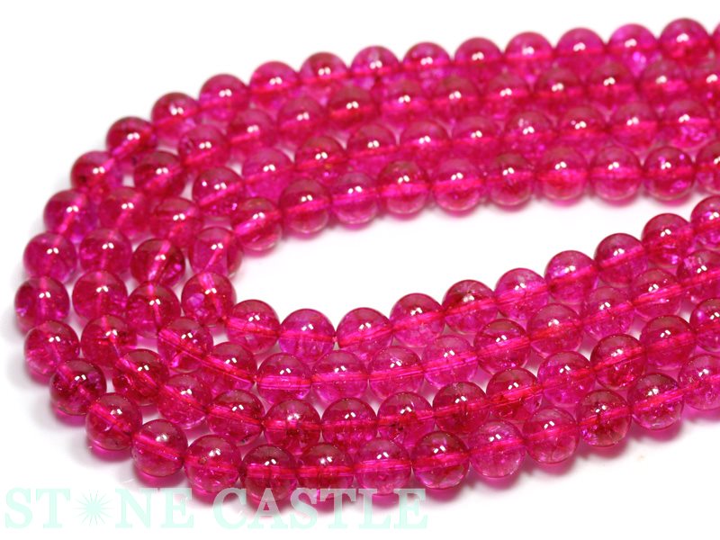 【丸ビーズ】天然クラック水晶 ピンク 10mm (ブレスレット約1本分) 【パワーストーン 天然石 アクセサ..