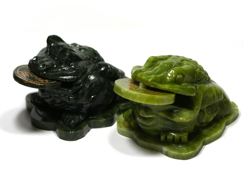 【彫刻置物】銭蛙(三本足蛙) グリー