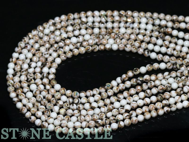 【丸ビーズ】シェルインジェード (ホワイト) 4mm【パワーストーン 天然石 アクセサリー 1連売り】