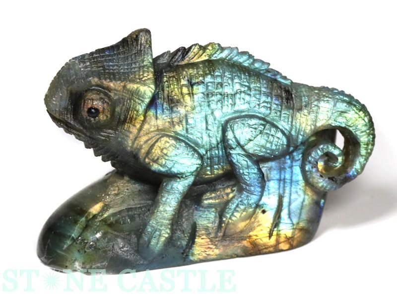 ☆置物一点物☆【彫刻置物】カメレオン ラブラドライト No.08 【パワーストーン 天然石 アクセサリー】