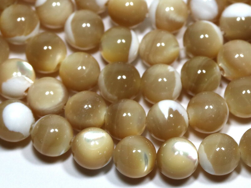 【丸ビーズ】マザーオブパール ナチュラル 8mm (ブレスレット約1本分) 【パワーストーン 天然石 アクセサリー 半連売り】