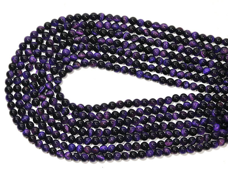 【丸ビーズ】タイガーアイ (パープルタイガーアイ) 4mm (半連 ブレスレット約1本分)【パワーストーン 天然石 アクセサリー 半連売り】