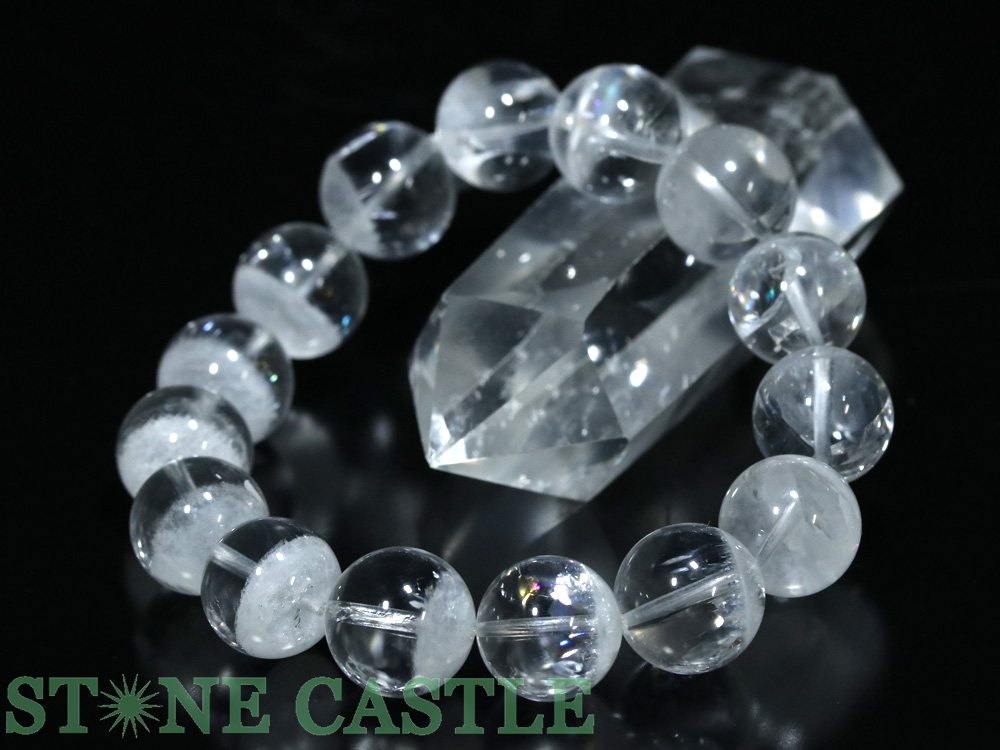 ☆一点物☆【ブレスレット】ロシア産レムリアン水晶 (最高級) (レインボー付) (約14〜14.5mm) No.16 (ケース付)【パワーストーン 天然石 アク...