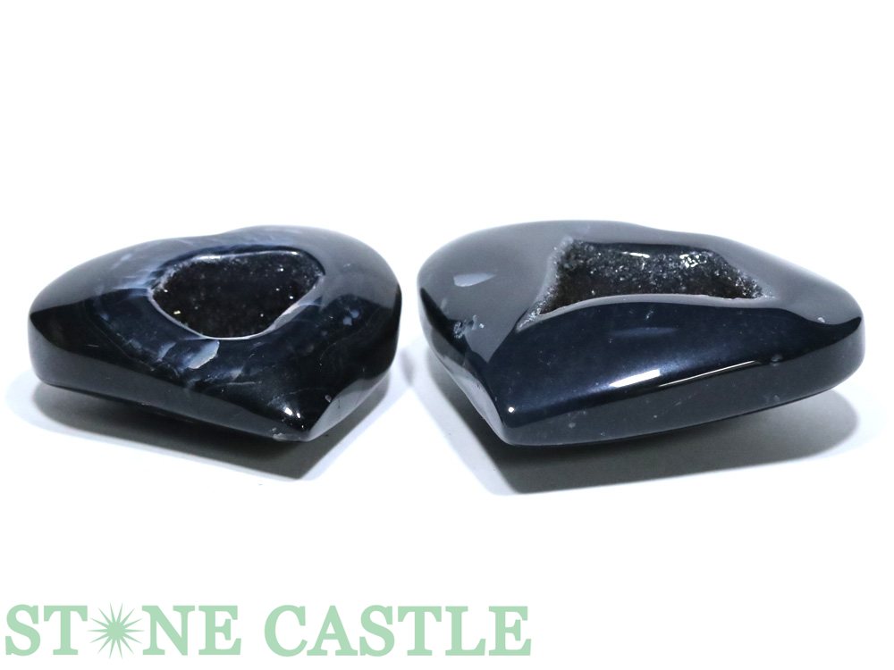 ☆一点物☆【置き石】ハート型 ドゥルージーブラックサードオニキス (2個セット) No.11【パワーストーン 天然石 アクセサリー】