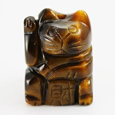 【モチーフビーズ】招き猫 タイガーアイ 右手あげ [1粒売り(バラ売り)] 【パワーストーン 天然石 アクセサリー】のサムネイル