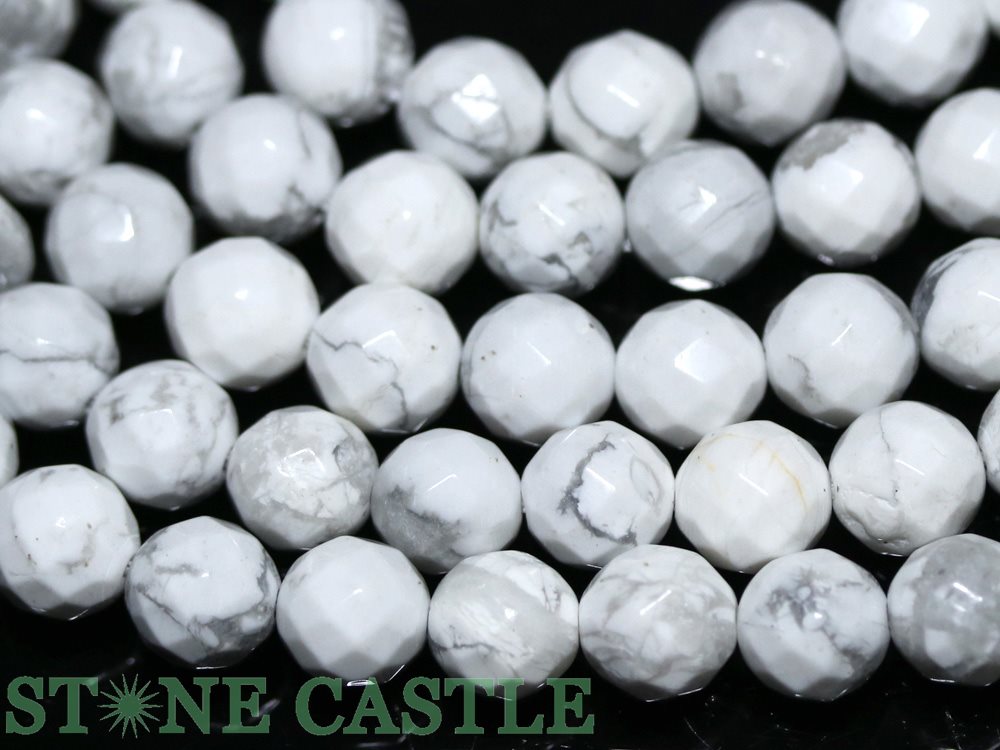 【カットビーズ】ホワイトハウライト 64面カット 8mm【パワーストーン 天然石 アクセサリー 1連売り】