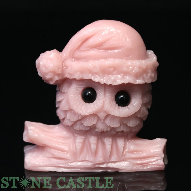 ☆置物一点物☆【彫刻置物】ふくろう ピンクタルク No.32 【パワーストーン 天然石 アクセサリー】